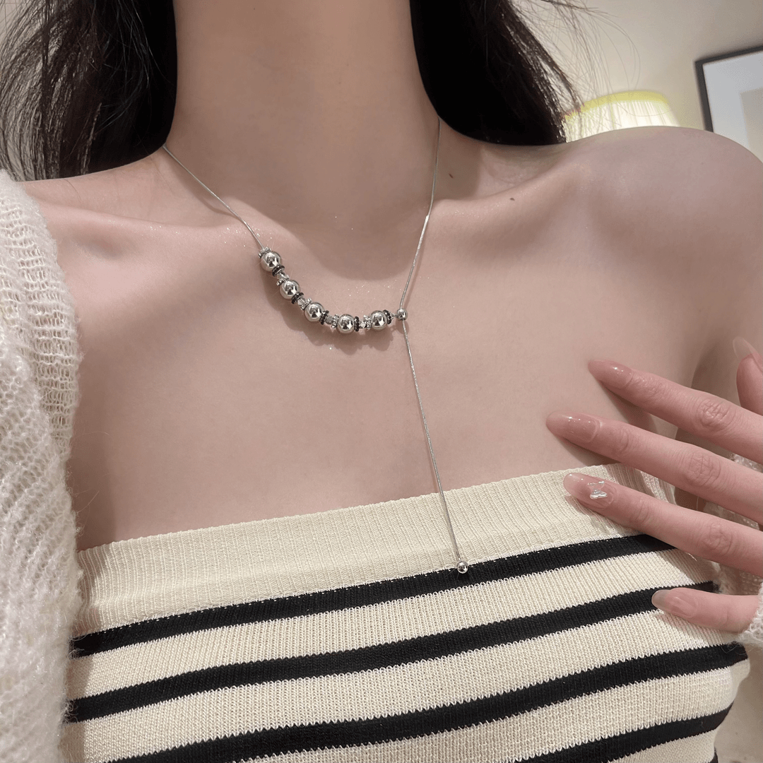 钛钢项链 C348珠珠抽拉项链小众轻奢百搭高级气质简约女锁骨链