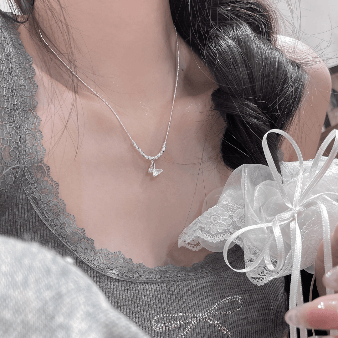 钛钢项链 C845银色蝴蝶质感项链气质温柔锁骨链小众轻奢高级