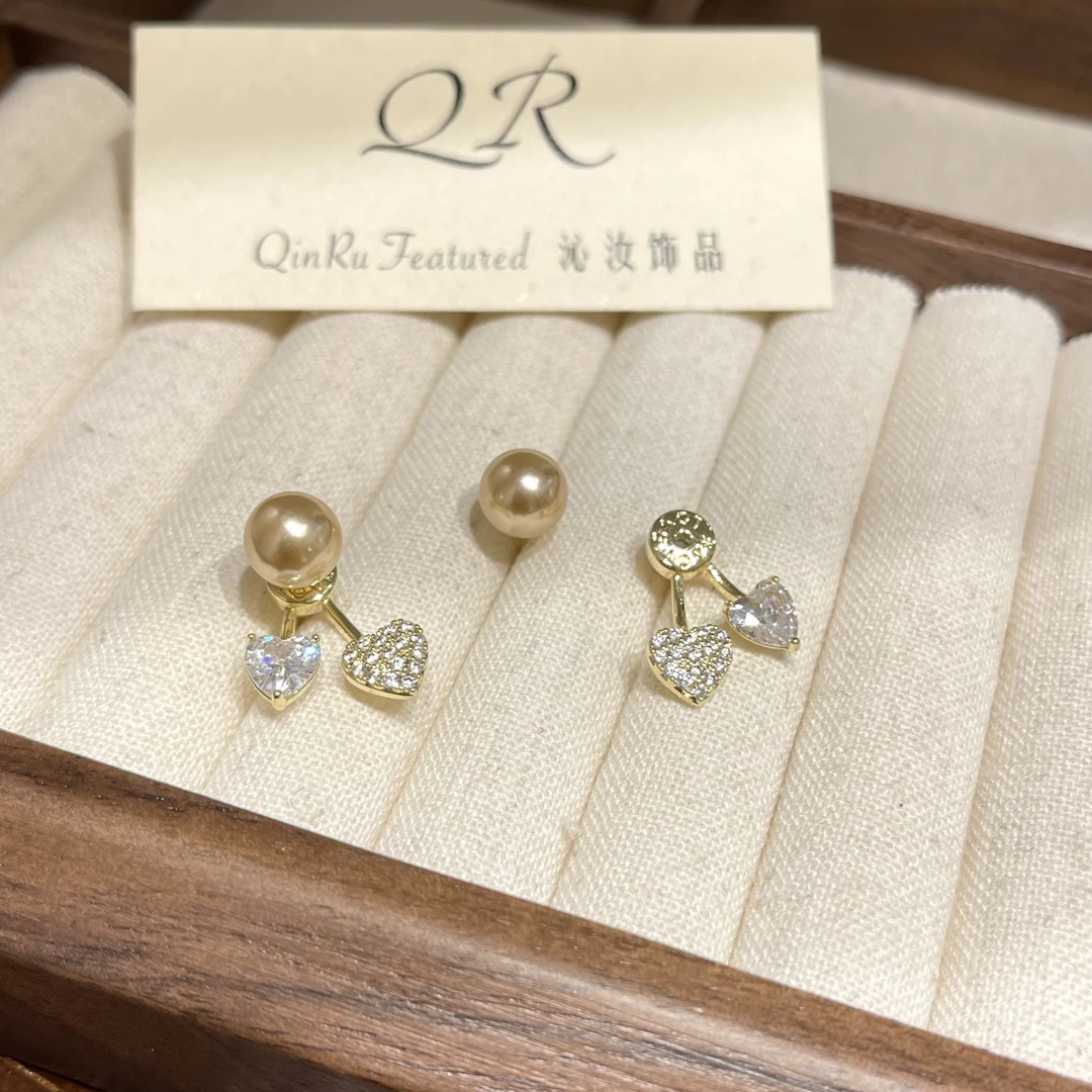 925银针D486珠珠爱心一款两戴耳钉小众百搭高级气质
