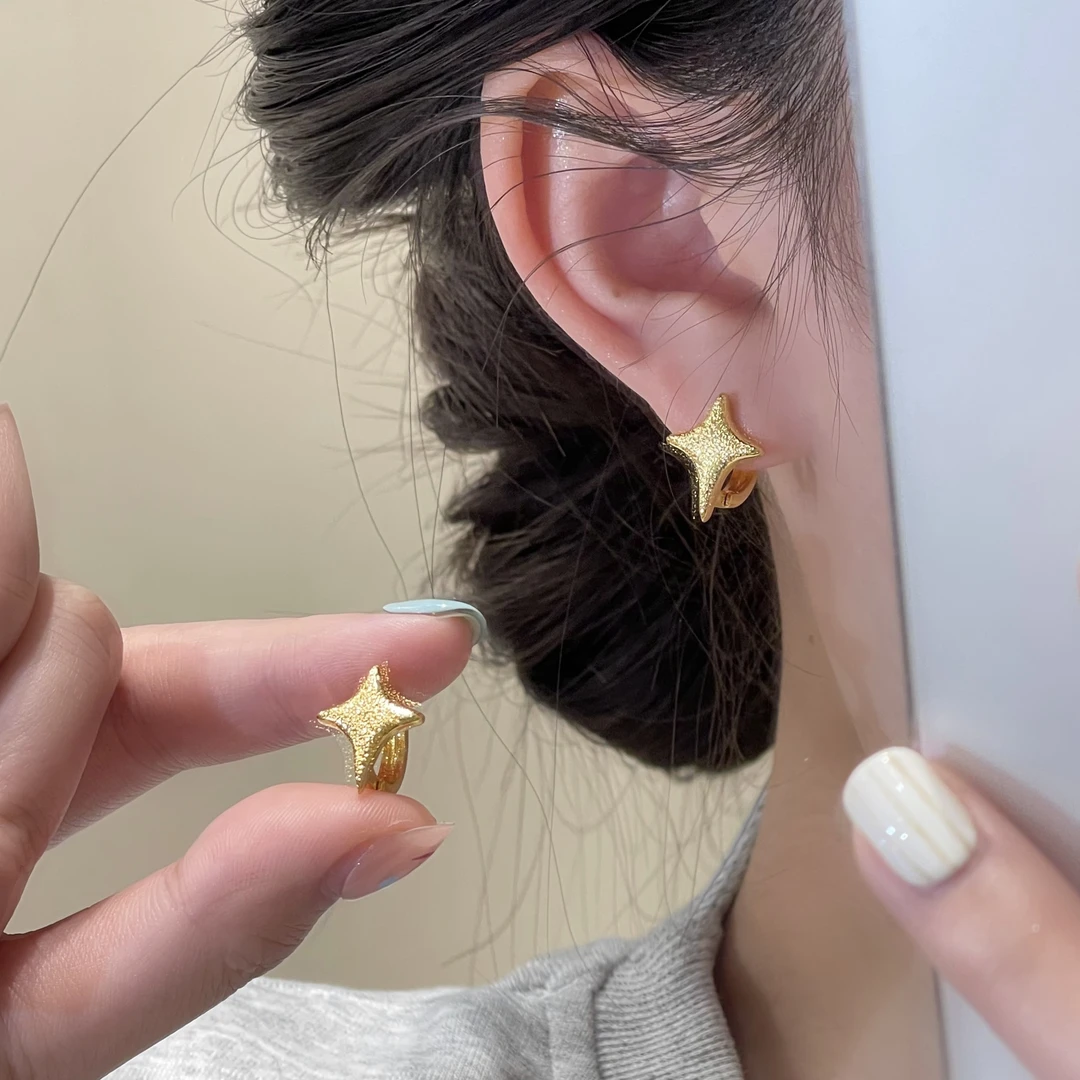 925银针耳饰 D627金色星芒耳扣轻奢高级气质