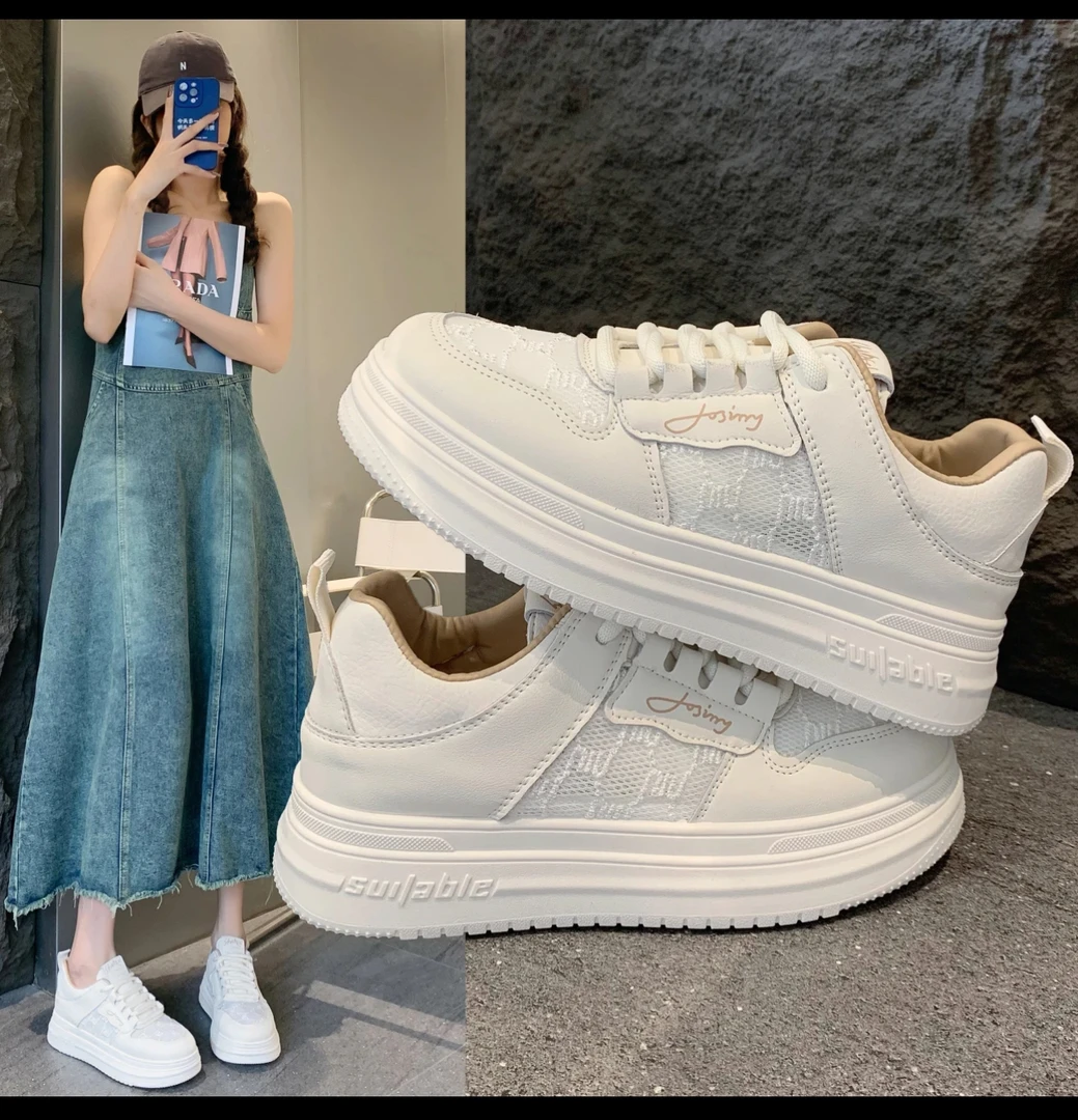 网面透气白色鞋子女2024夏季新款厚底增高板鞋休闲运动鞋女622