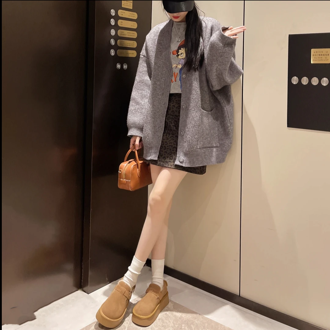 K02 加绒加厚勃肯鞋女2024新款一脚蹬保暖棉鞋皮毛一体厚底雪地靴