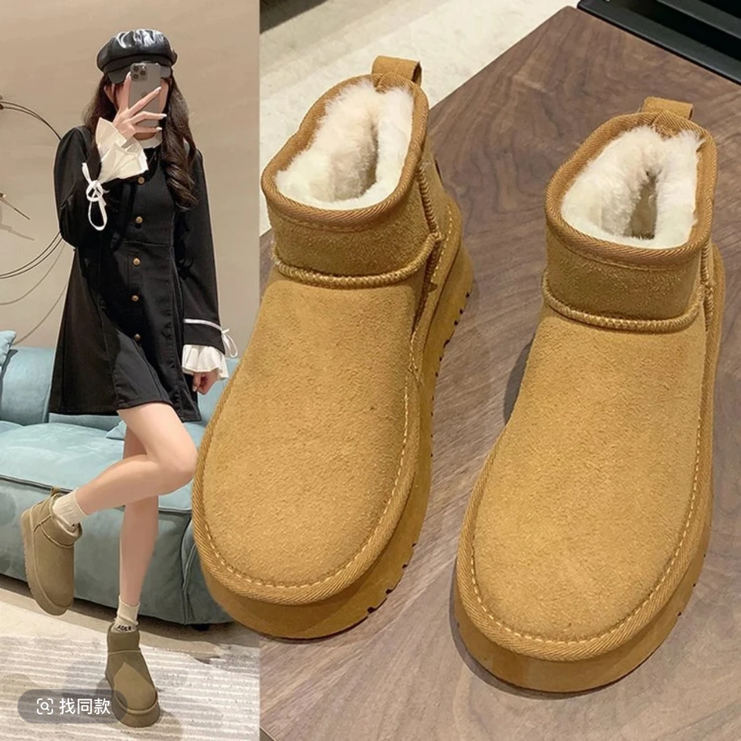周冬雨同款雪地靴女冬季加绒加厚增高休闲时尚韩版百搭雪地靴2017