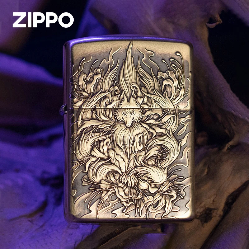 zippo打火机正版黄铜蝎子大师3D浮雕九尾狐盘玩男士原装防风火机