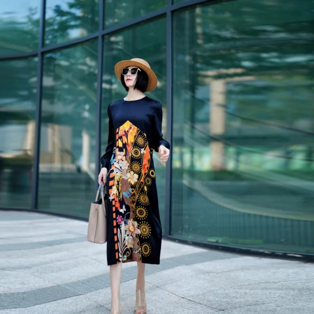 《钻石花海》高定时尚气质桑蚕丝连衣裙2209-25