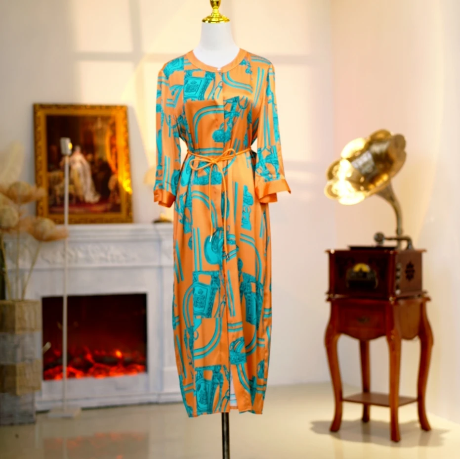 桑蚕丝高定时尚气质减龄显瘦夏季连衣裙长款2408001