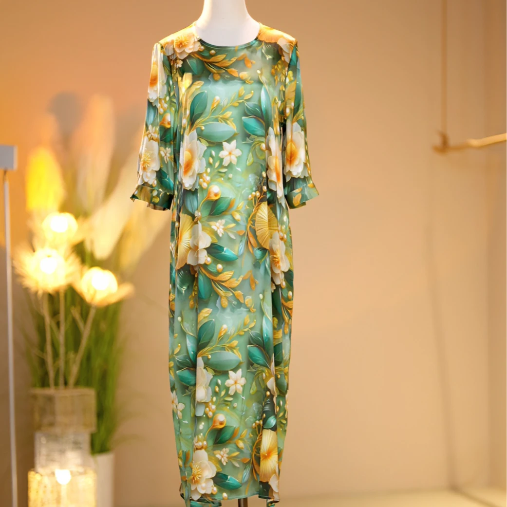 【微瑕】桑蚕丝高定轻奢时尚气质减龄优雅连衣裙 2405039