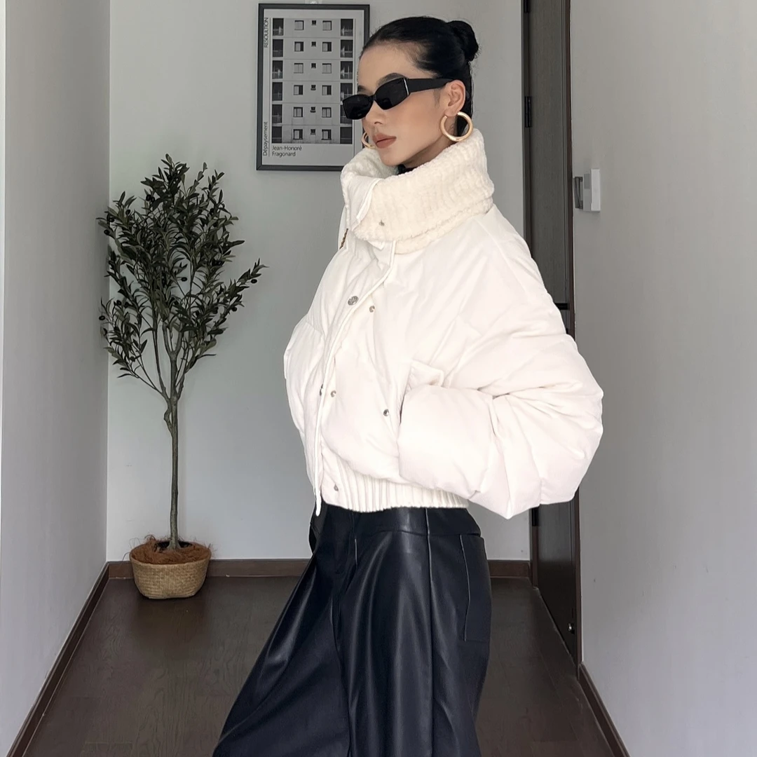 CIZZLEMORE黑白色短款羽绒服白鸭绒时尚休闲百搭加厚设计师韩版