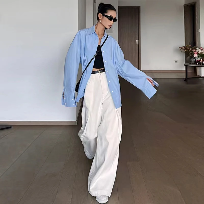 CIZZLEMORE【清仓】高腰白色斜纹春夏阔腿牛仔裤时尚显瘦长裤