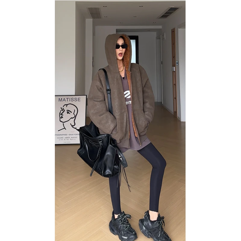 【城市冒险记】简约废土风皮毛一体不挑人超保暖连帽开衫外套