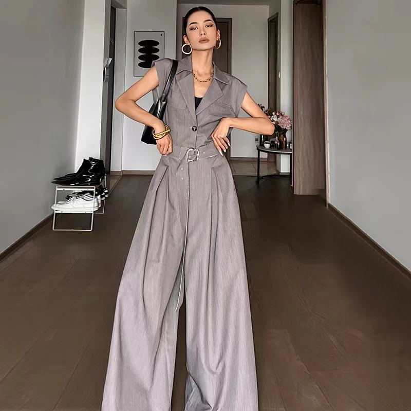 CIZZLEMORE 显瘦阔腿裤修身连体衣欧美风套装夏季气质时尚西装