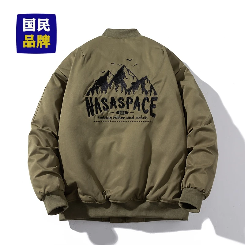 飞行员夹克潮牌男士百搭外套冬季棉服青少年宽松立领休闲复古潮牌