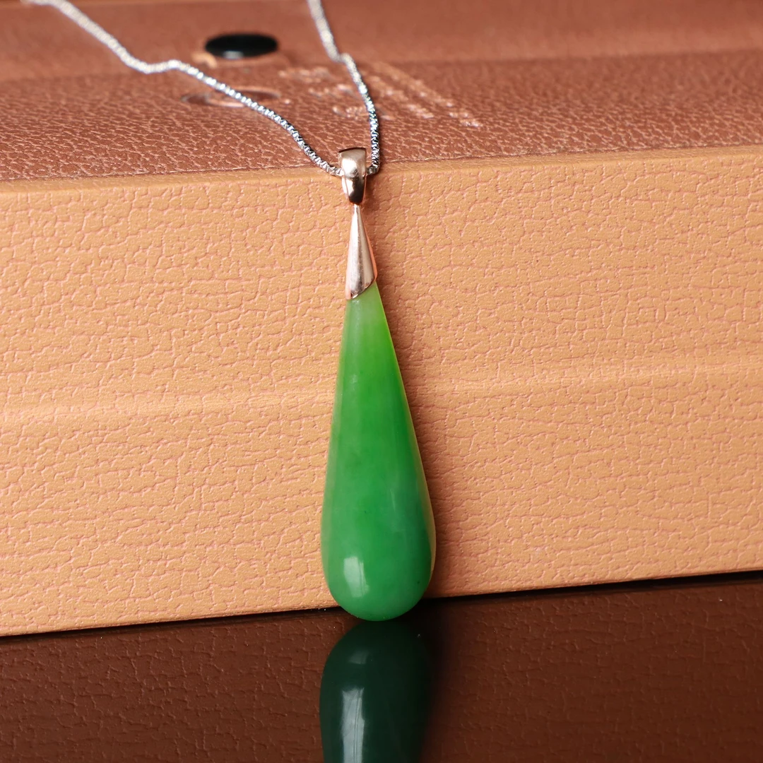 【汇玉堂】和田玉碧玉18K金镶嵌上善若水水滴吊坠