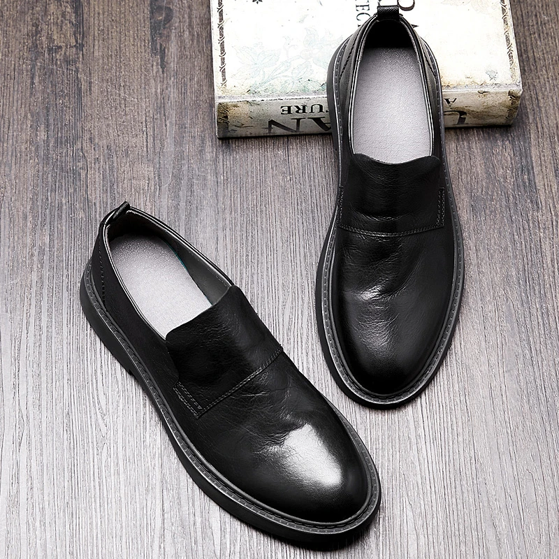 皮鞋厚底大码男鞋真皮软皮皮鞋男士英伦风时尚百搭复古软底