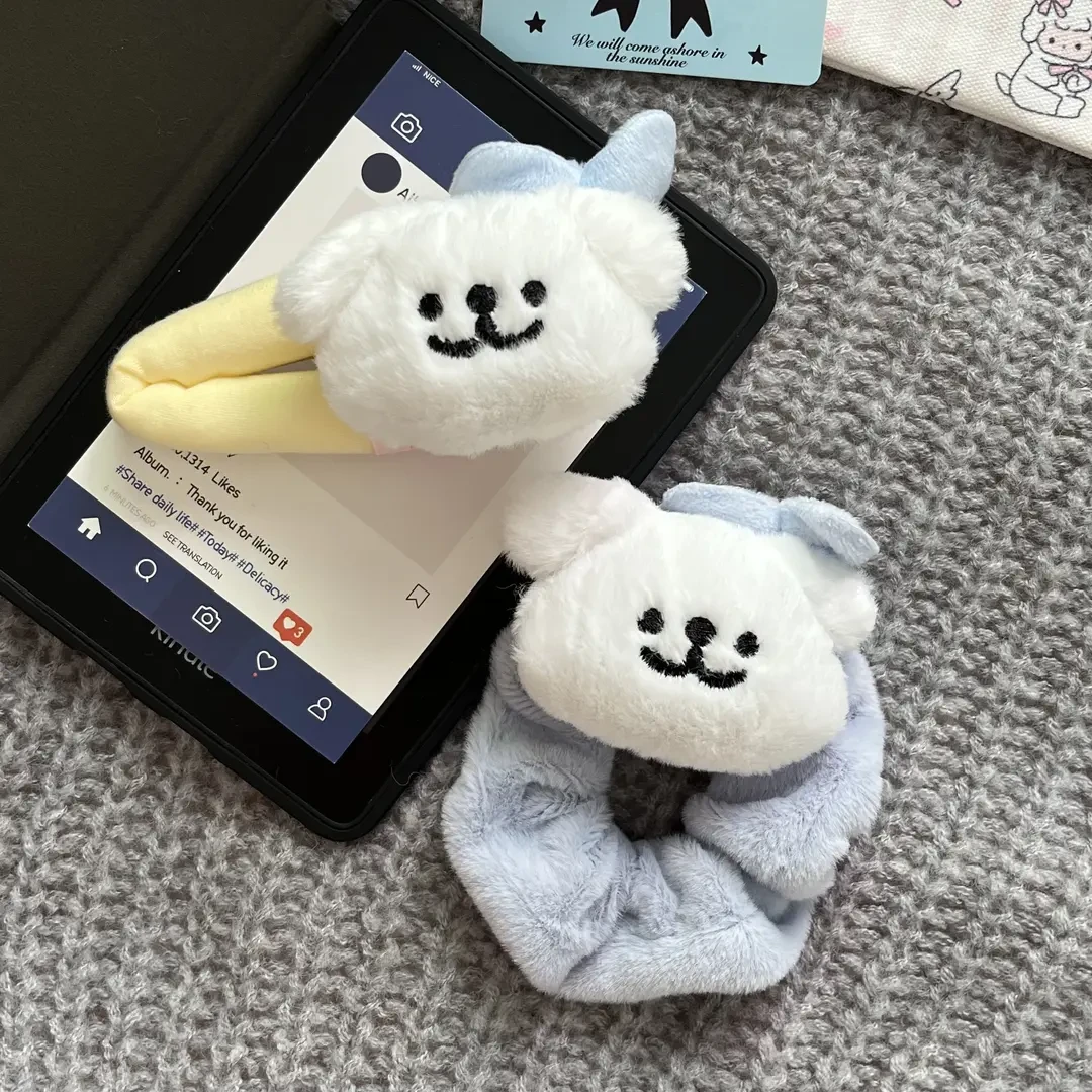 线条小狗蓝色蝴蝶结秋冬毛绒掰掰夹日韩少女毛绒发夹发圈可爱