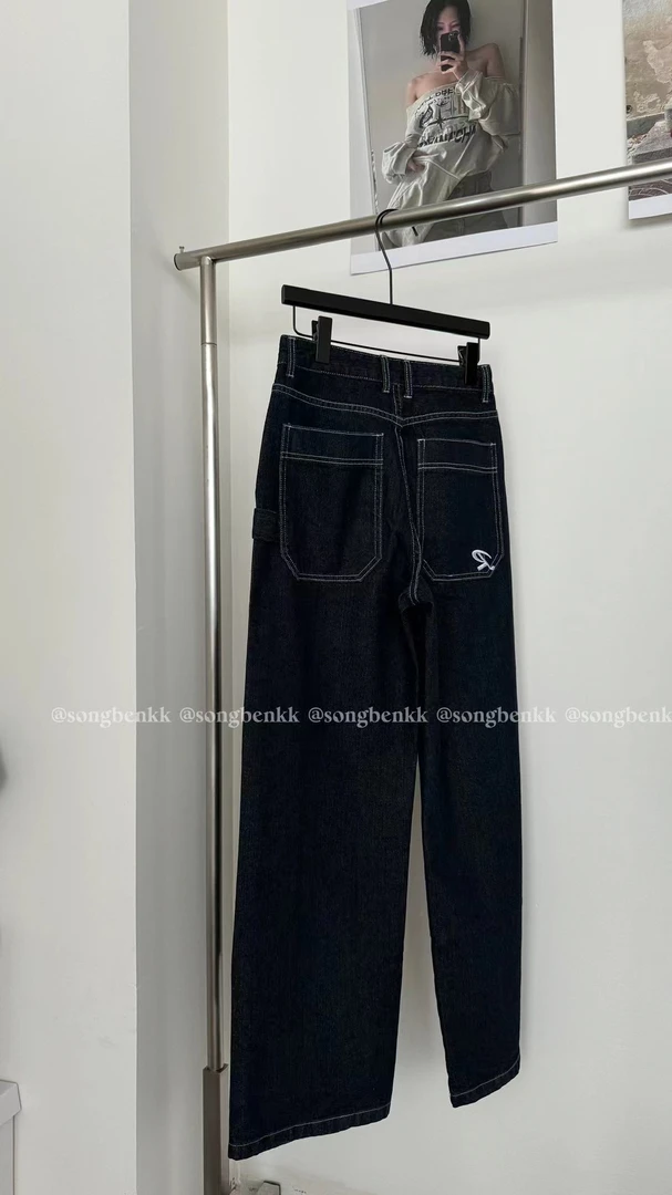 （应拉）美式复古刺绣宽松百搭直筒牛仔裤女街头阔腿裤子