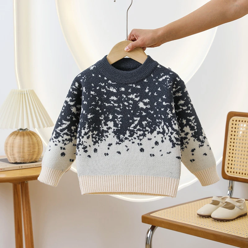 儿童圆领毛衣秋冬加厚男童冬季新款韩国绒男孩针织毛衣长袖男童