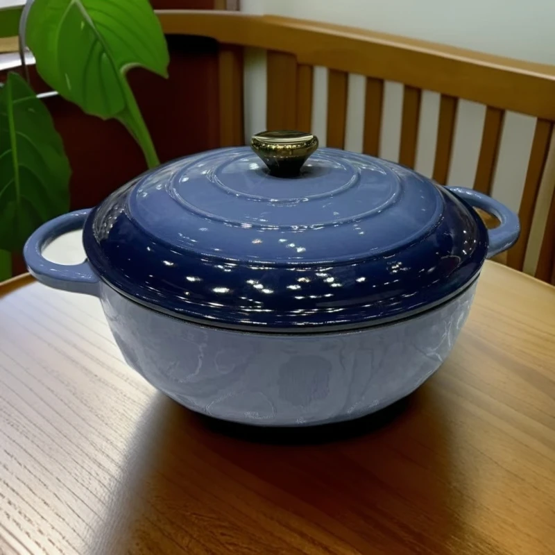AL 28CM 深海蓝/鹅黄洒金 铸铁珐琅 无涂层 妈咪锅 汤锅
