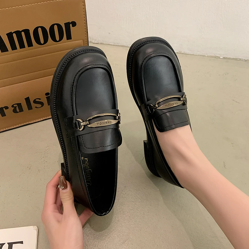 【现货】小皮鞋女爆款2024春秋季新款英伦风单鞋百搭软底乐福鞋