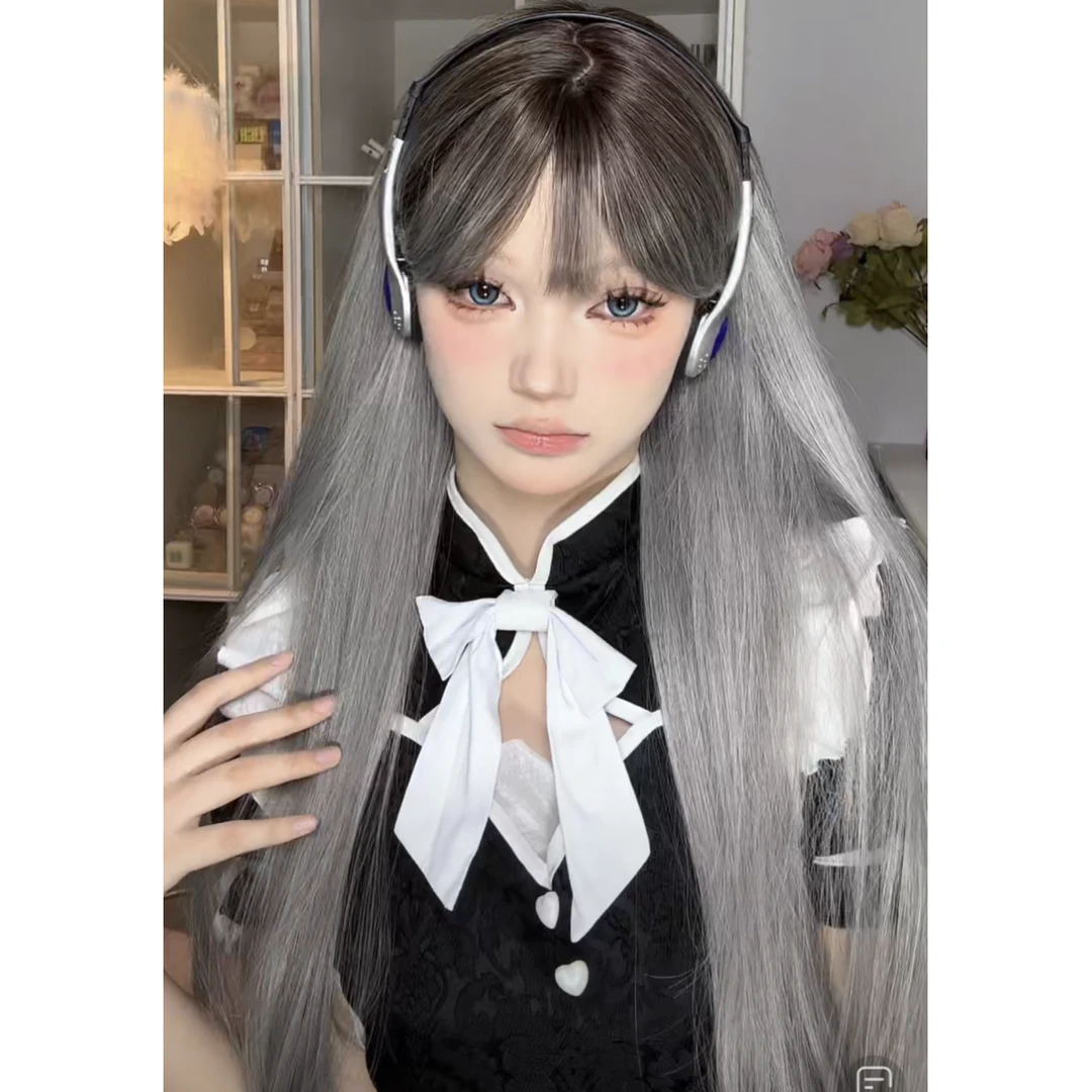 【小亦专属】思丝假发英语人灰色假发潮流显白女自然全头套84cm
