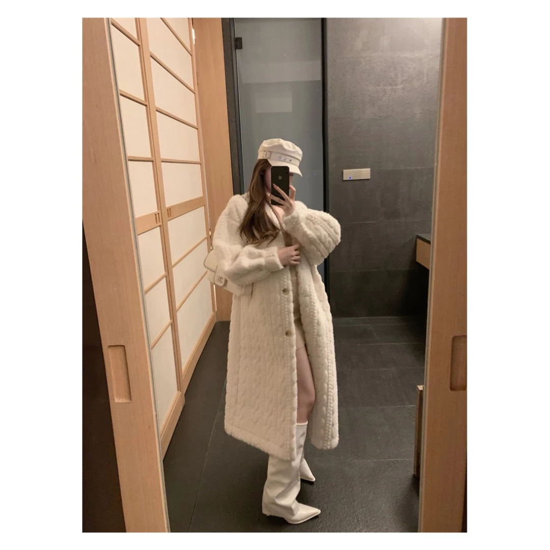 加厚长款开衫皮皮一体环保外套毛毛女-00870秋冬厚外套