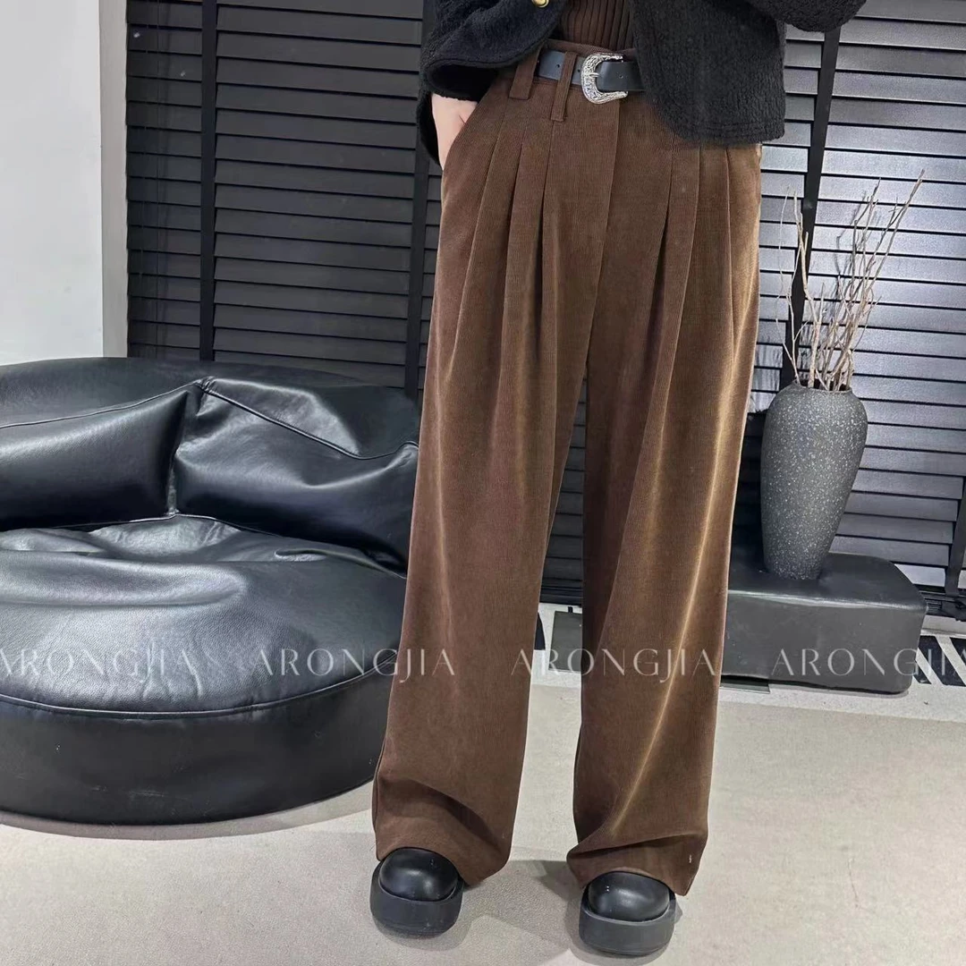 新款韩版直筒阔腿裤西装裤女高腰显瘦垂感直筒裤拖地裤-08828