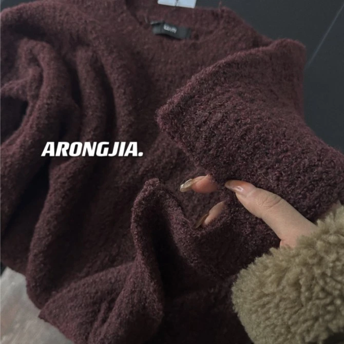 【ARONG阿荣家】破洞袖毛衣99650-紫色咖啡色-F-郑-预