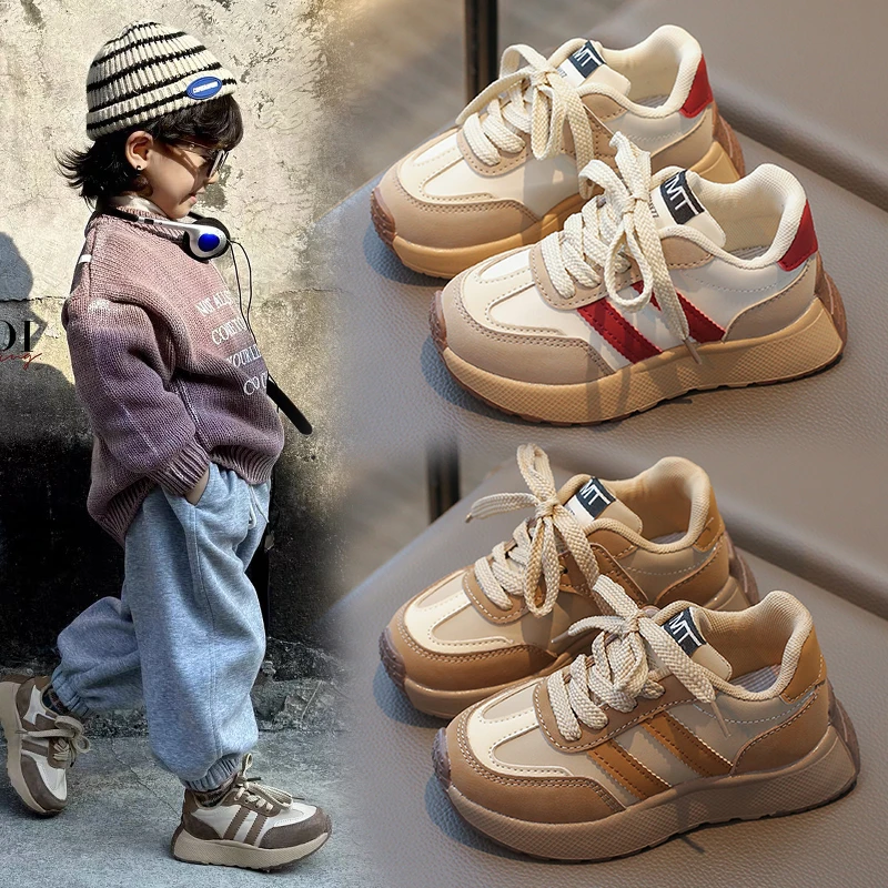 童鞋儿童运动鞋2024春秋新款男童阿甘鞋软底皮面女童老爹鞋运动鞋