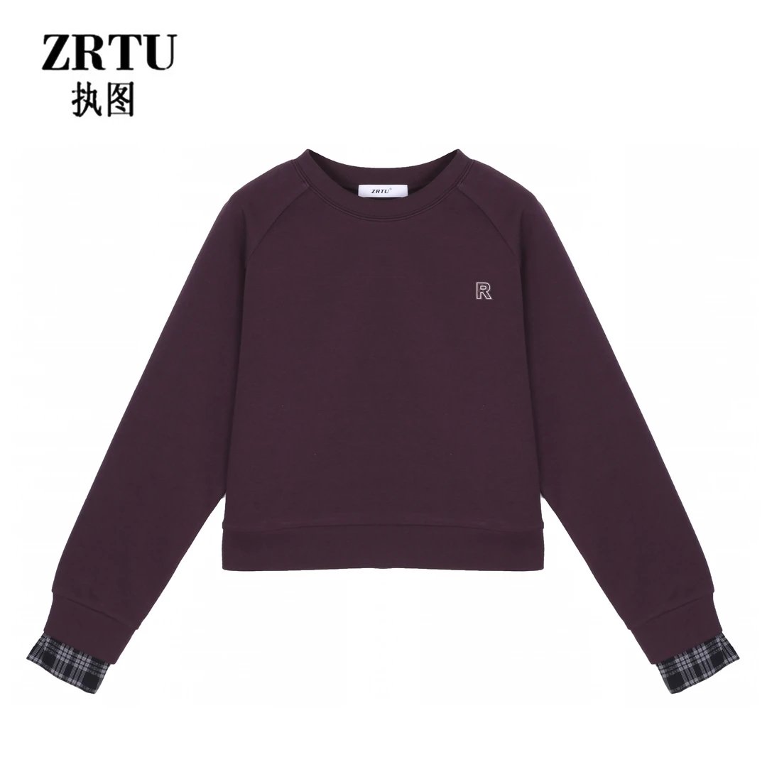 ZRTU/执图2025秋冬新款圆领设计感拼接长袖宽松百搭上衣