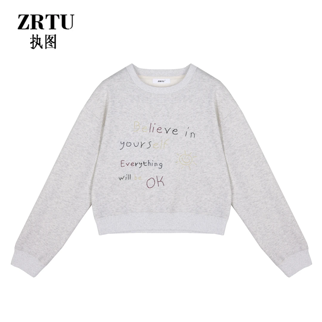ZRTU/执图女士圆领休闲刺绣长袖休闲卫衣加绒