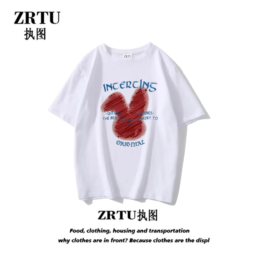 ZRTU/执图(自播）原创2023新款夏季植绒印花纯棉T恤
