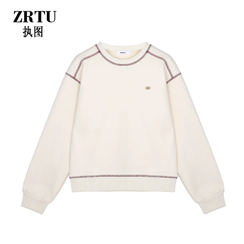 ZRTU/执图2025冬季新款运动休闲百搭宽松圆领长袖加绒卫衣