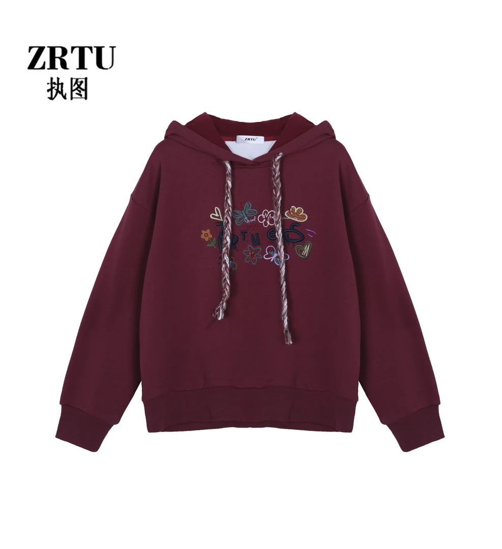 ZRTU执图秋季新款连帽设计师卫衣刺绣上衣