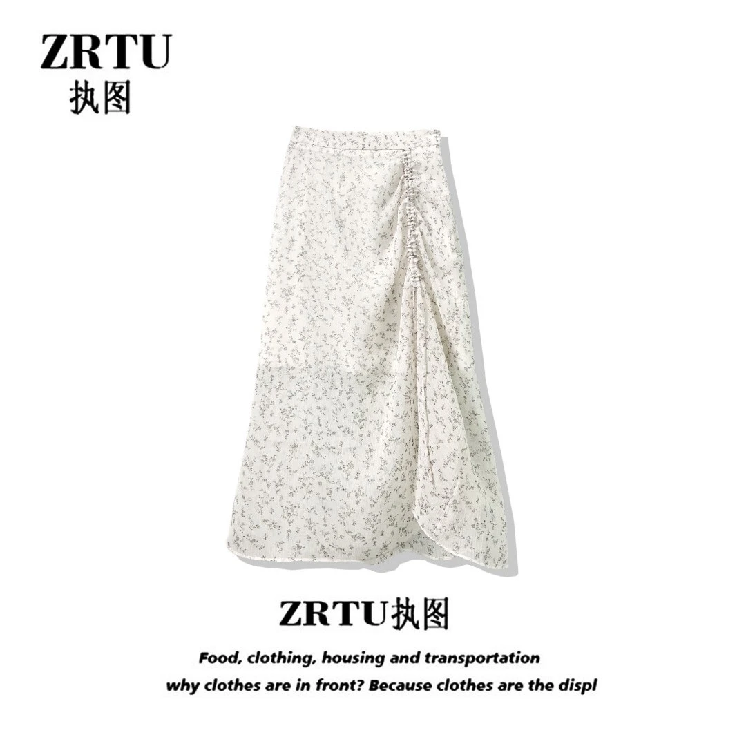 ZRTU/执图 夏季抽褶碎花半身裙百搭气质显瘦中长款386