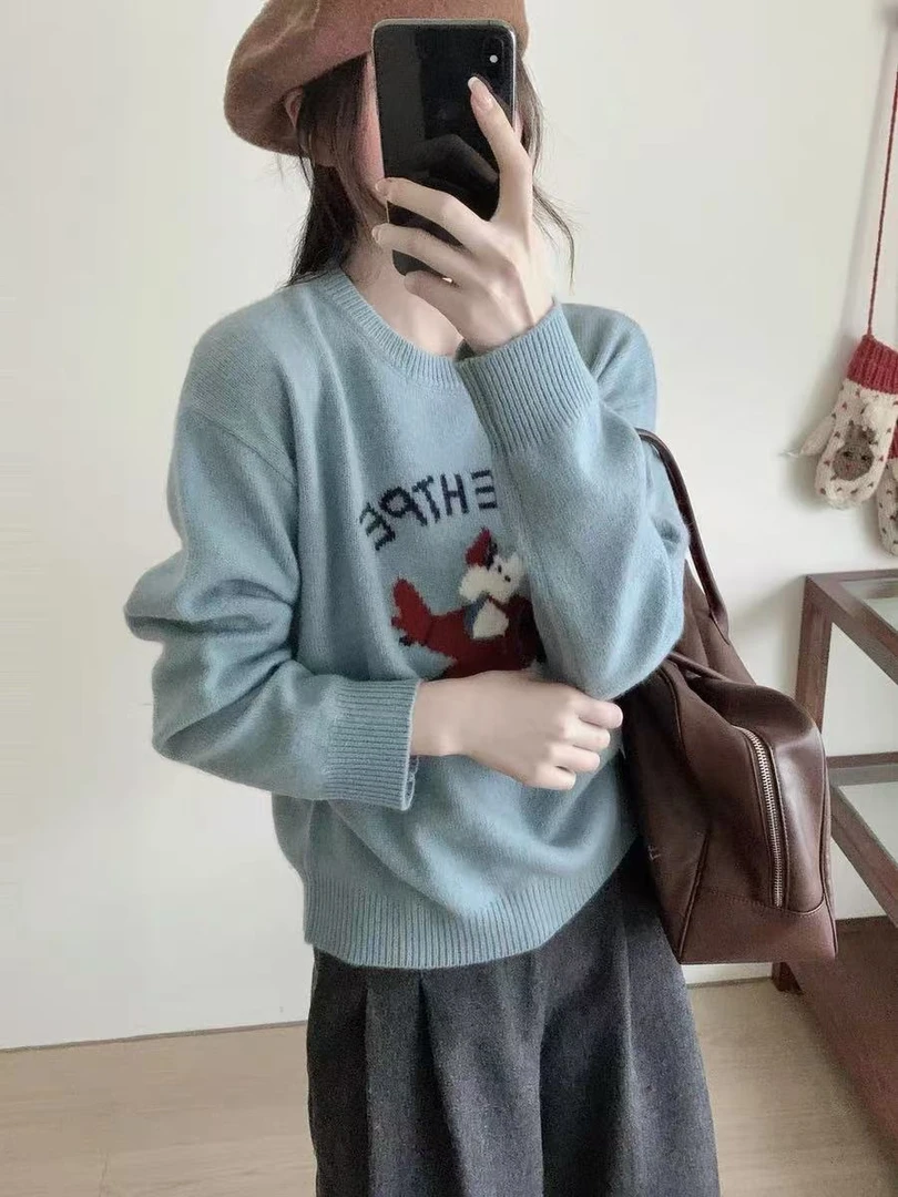 「机长八戒」八戒开飞机~冬季圆领长袖卡通飞机刺绣女针织套头衫