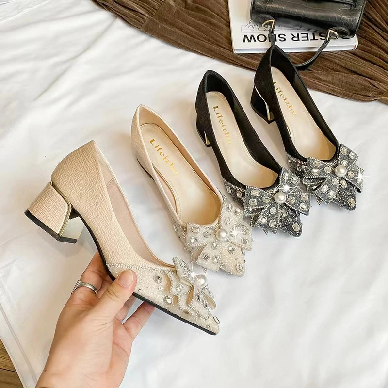 小香风时尚百搭浅口高跟鞋女鞋网红春秋气质软底温柔尖头D62-5