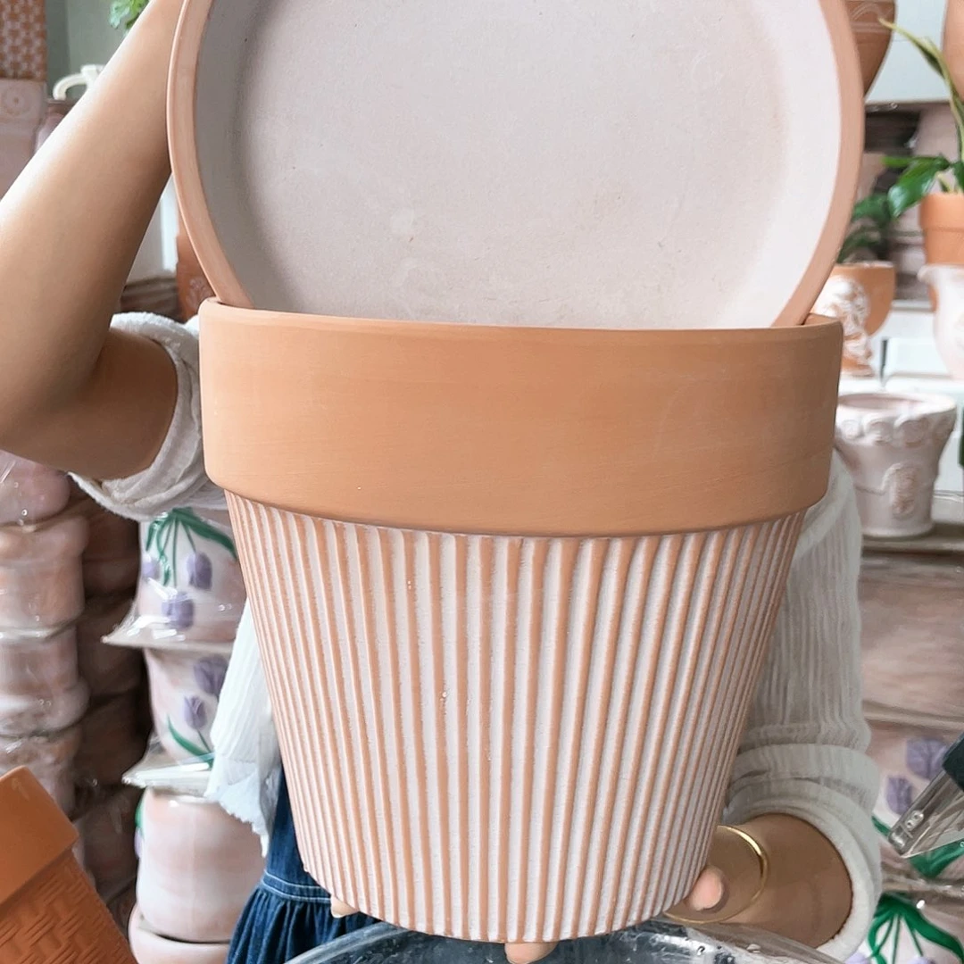 【闪购商品】红陶20CM（含）-50CM（不含）带托复古竖纹23-21四个