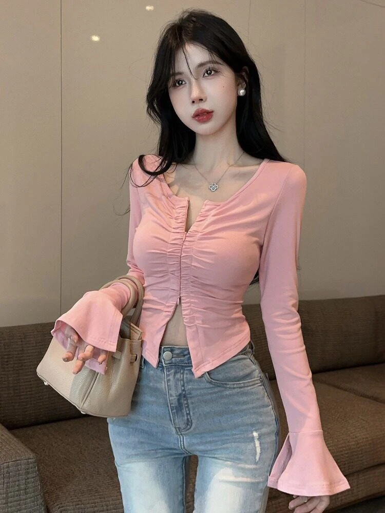 【C01 - C99】 2024法式复古甜辣上衣女长袖显瘦纯欲软糯超火一字肩