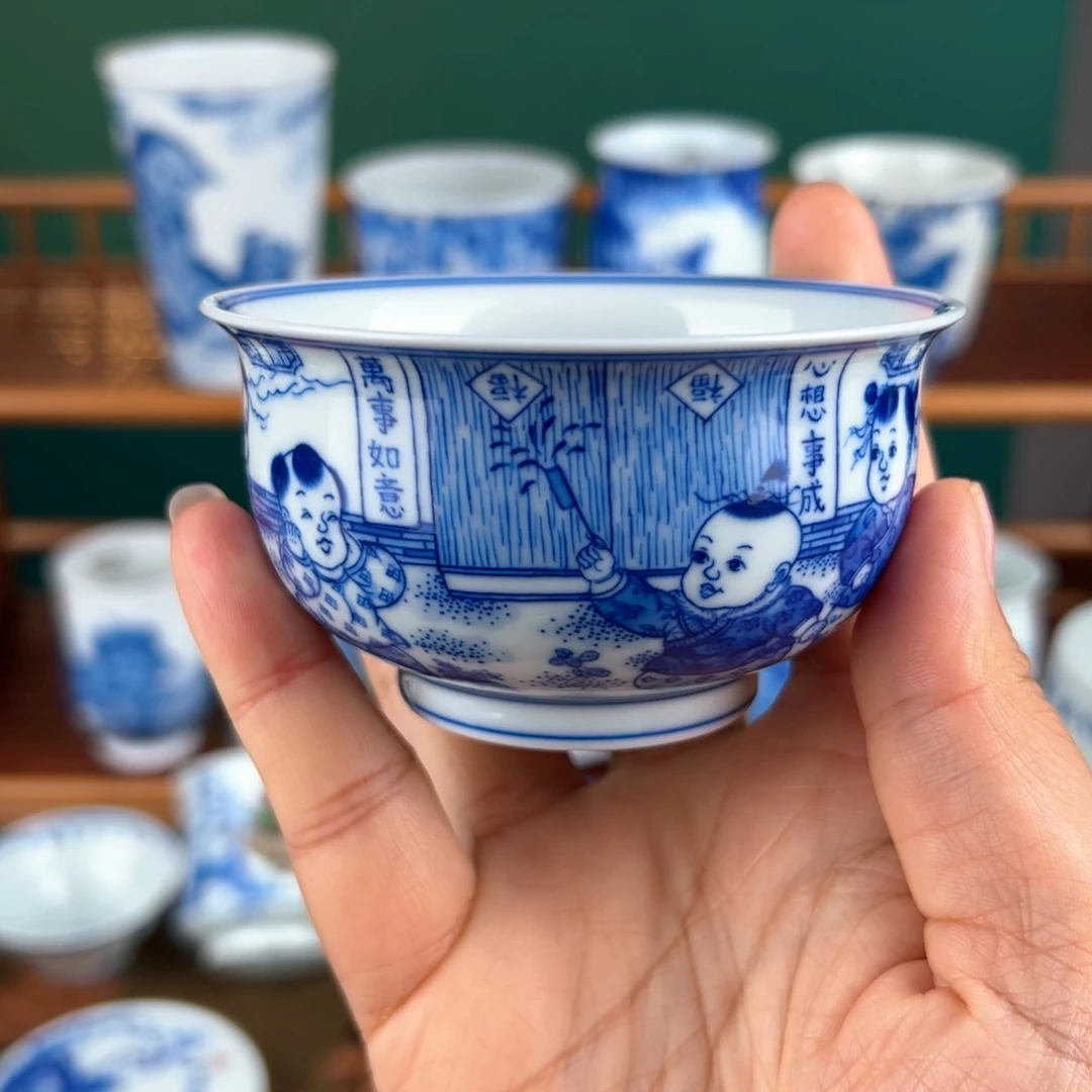 【闪购商品】只***g景德镇全手绘童子炉士杯