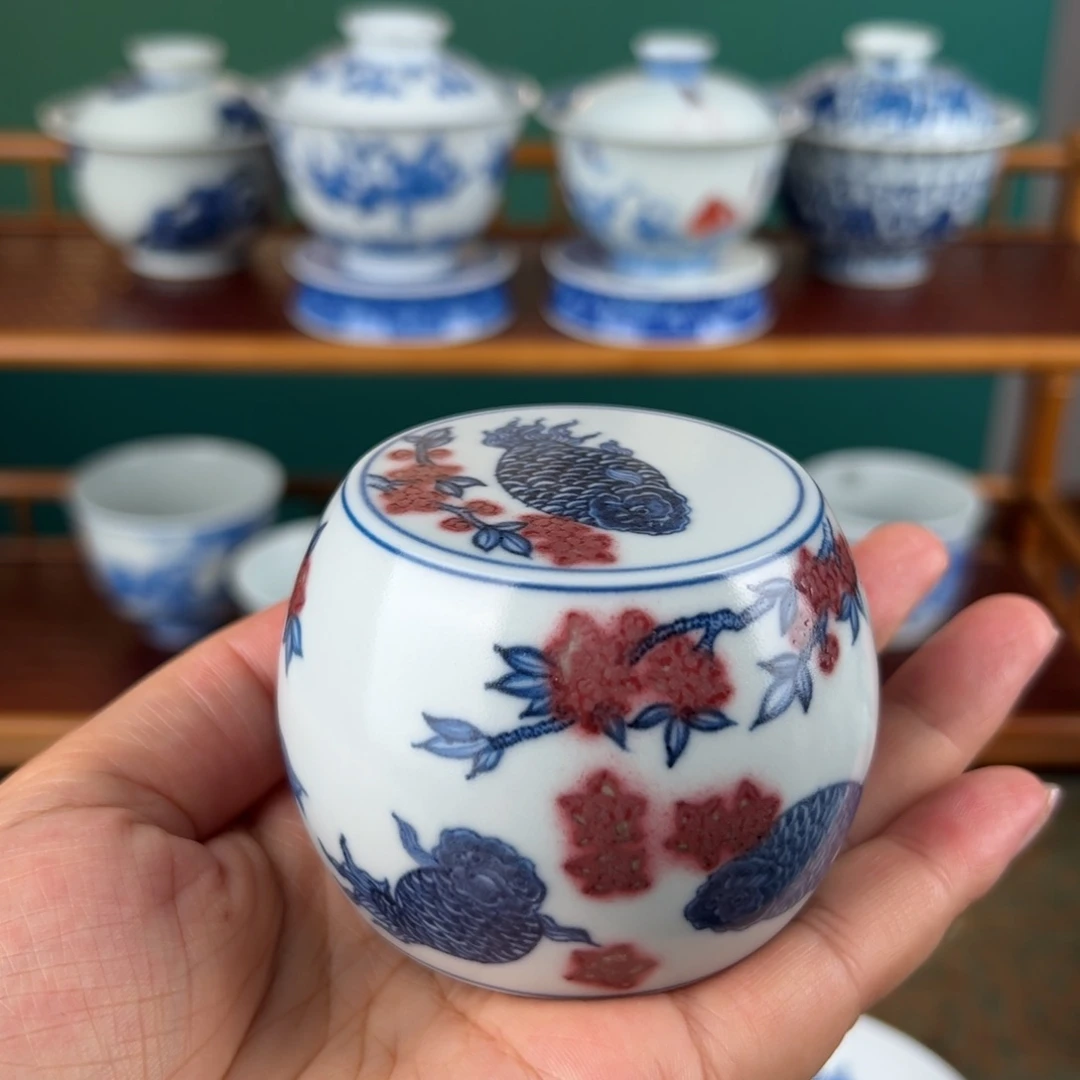 【闪购商品】景德镇全手工青花釉里红盖置