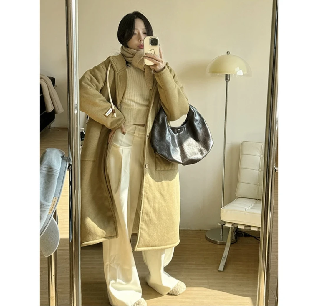 No退No换三层加绒加厚休闲长款大衣