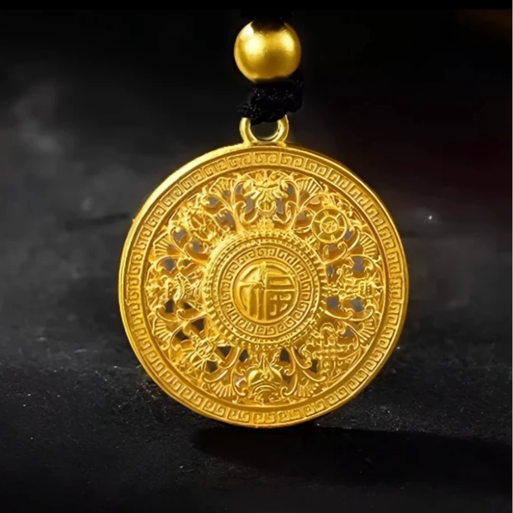 吊坠足银 足银吊坠八宝罗盘古法吊坠双面挂坠手工复古JK-JY14-3