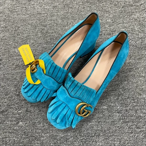 GUCCI/古驰 纯色双G金属扣粗跟高跟鞋 36码/2874