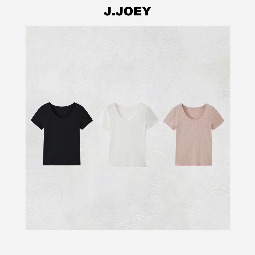 J.JOEY “老头汗衫“100棉时尚百搭简约纯色U领短袖T恤 0125