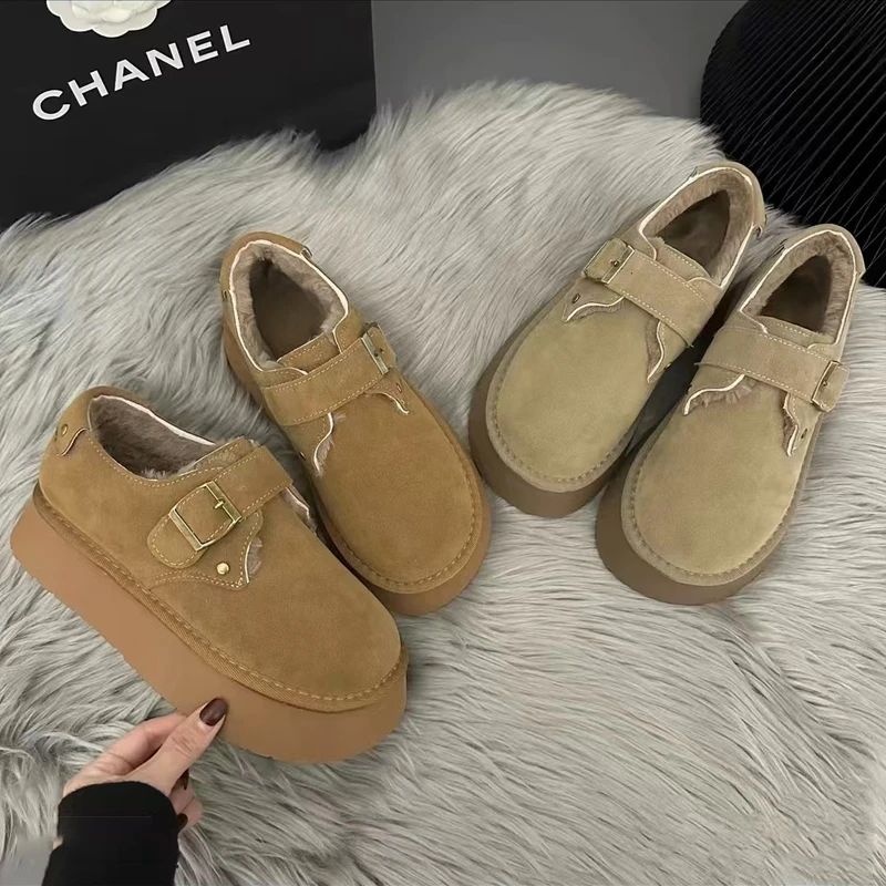 勃肯鞋女厚底增高女鞋2024新款冬季加绒加厚保暖一脚蹬雪地靴棉鞋