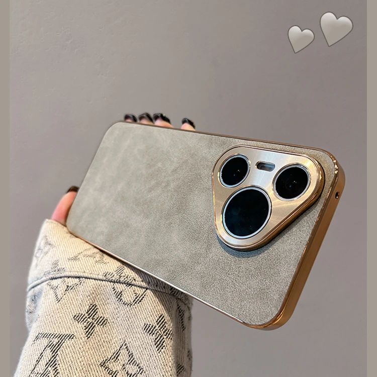 适用华为pura70商务电镀羊巴皮手机壳mate60全包nova12防摔保护套