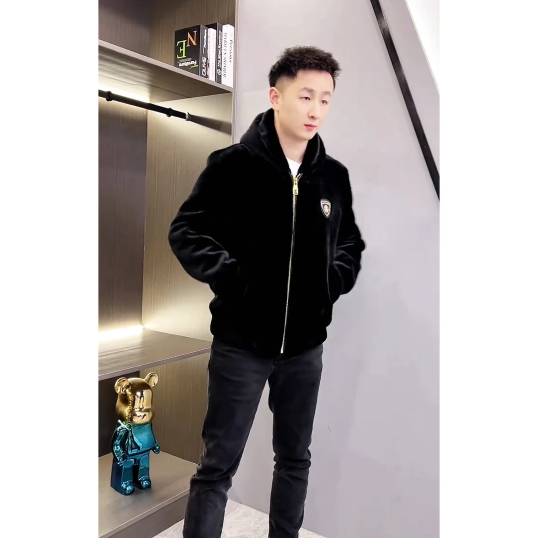 冬季新款轻奢时尚重工刺绣加厚保暖拉链连帽大金貂百搭黑色外套