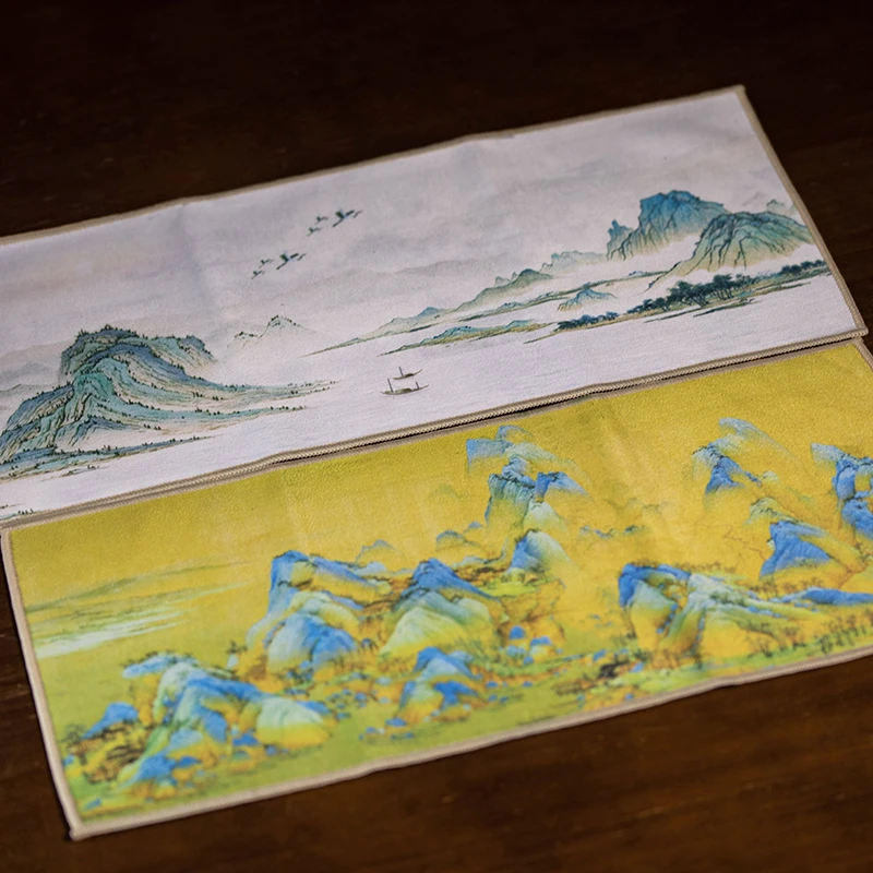 【小五粉丝专享】中式复古彩绘国画中国风 茶台垫茶布吸水巾 2条装