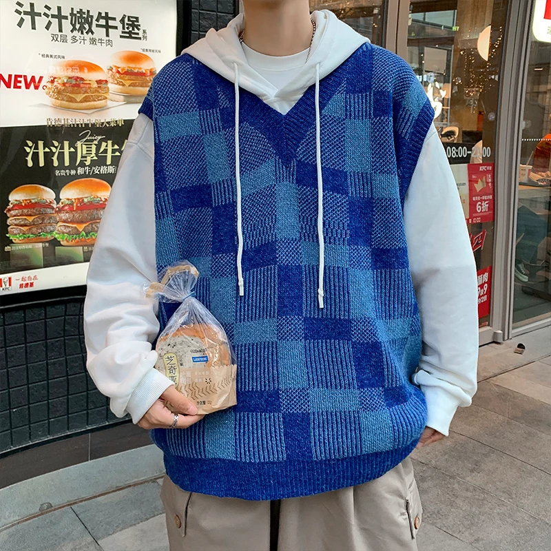 新款马甲背心针织衫秋冬季外穿潮流V领宽松无袖毛衣