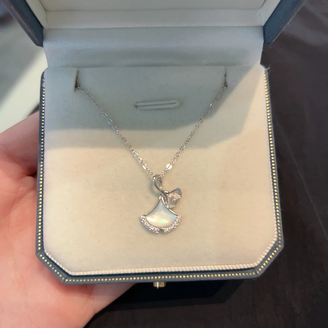 坠链均925银 三生有杏银杏叶项链女小众设计感送女友七夕生日礼物